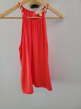 MICHAEL Michael Kors Coral Chain-Shoulder Chiffon Blouse M